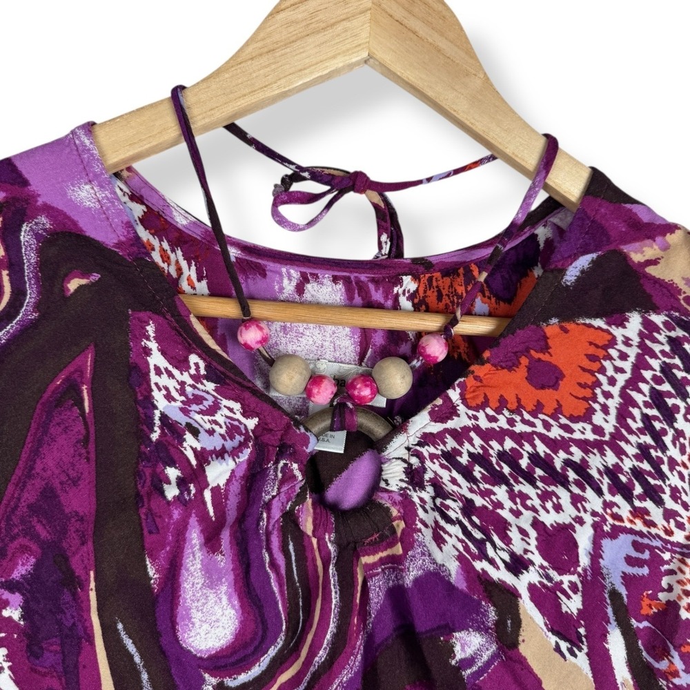 Y2K Purple Abstract Beaded Neck Top Womens Size XL Artsy Indie Boho Made In USA - Picture 5 of 9